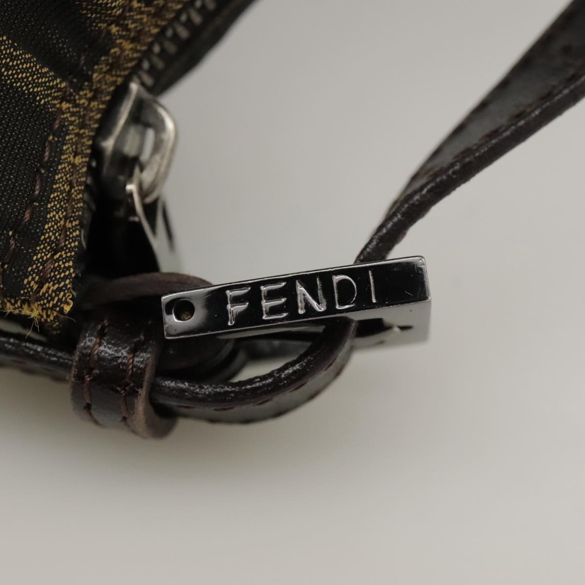 FENDI Zucca Canvas Hand Bag Brown Black Auth 102655