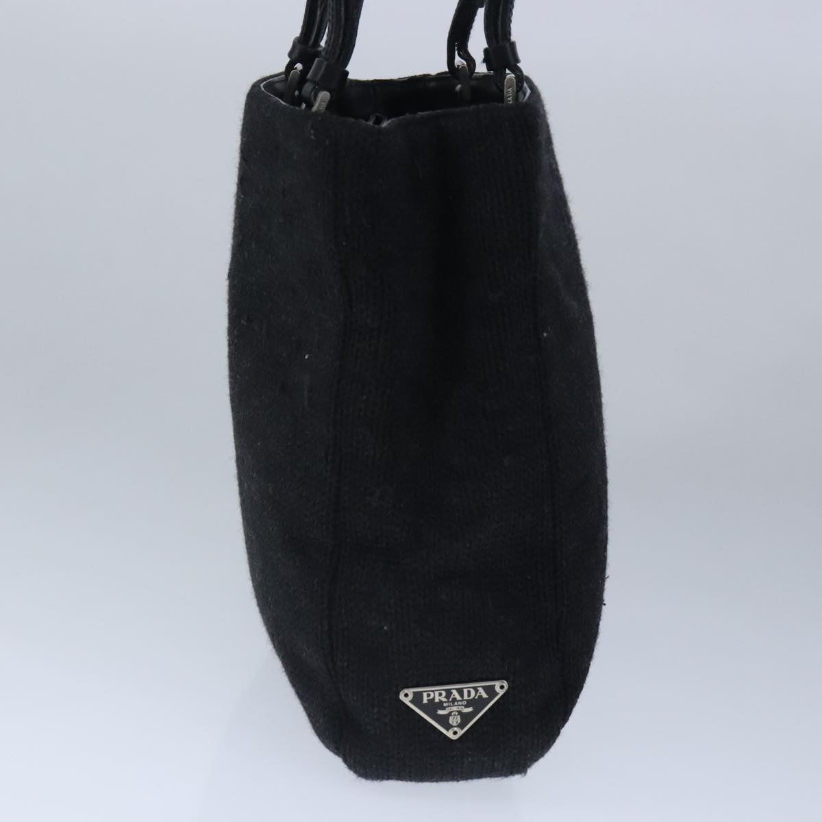 PRADA Hand Bag Wool Black Auth 102662