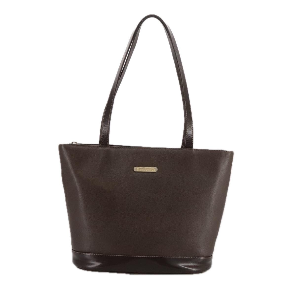 Burberrys Tote Bag Leather Brown Gold Auth 102667