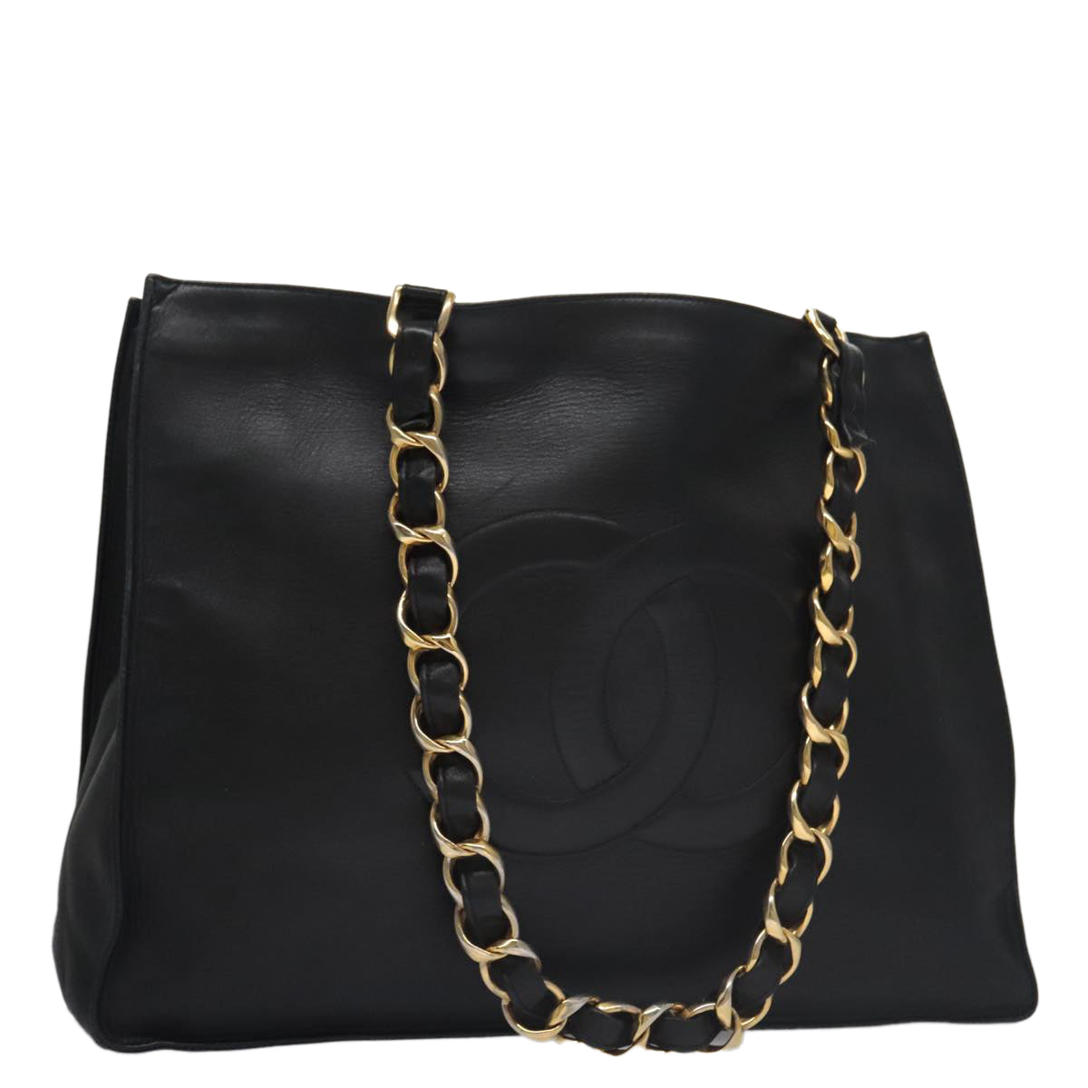 CHANEL COCO Mark Chain Tote Bag Leather Black CC Auth 102670