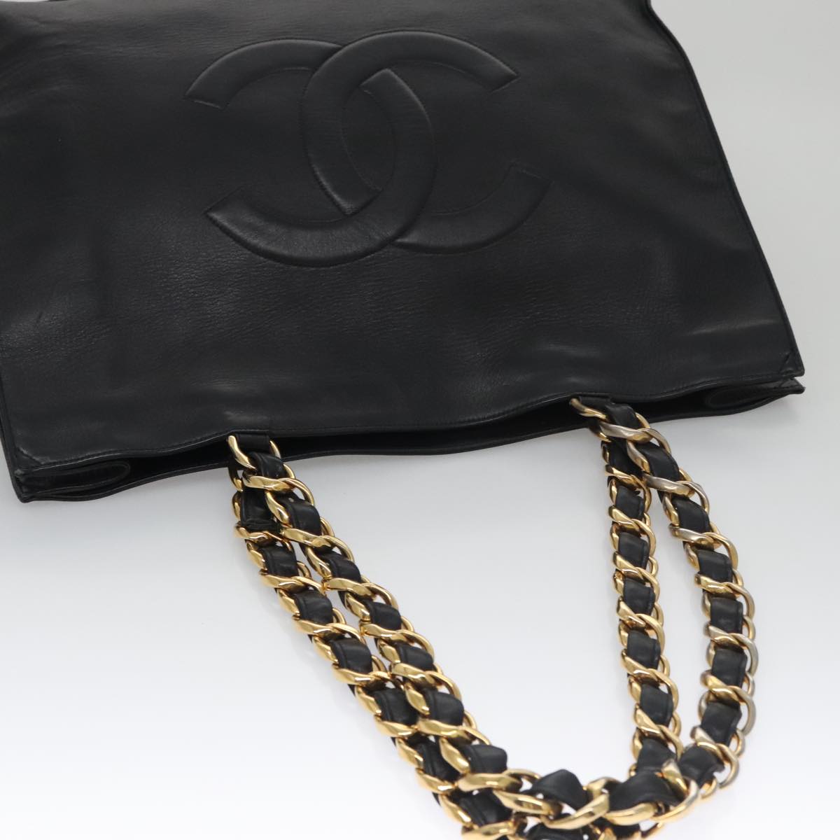 CHANEL COCO Mark Chain Tote Bag Leather Black CC Auth 102670