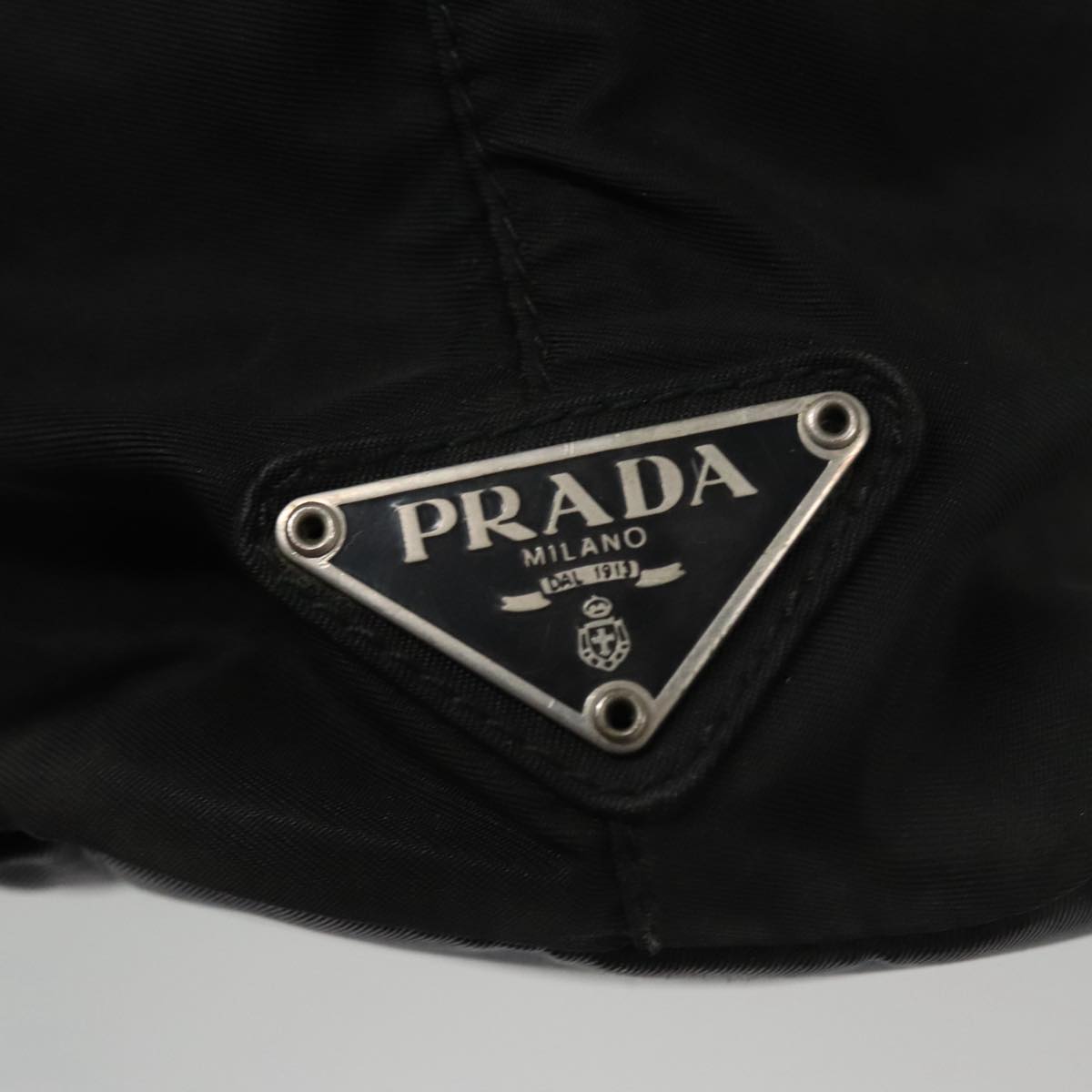 PRADA Tote Bag Nylon Black Silver Auth 102678