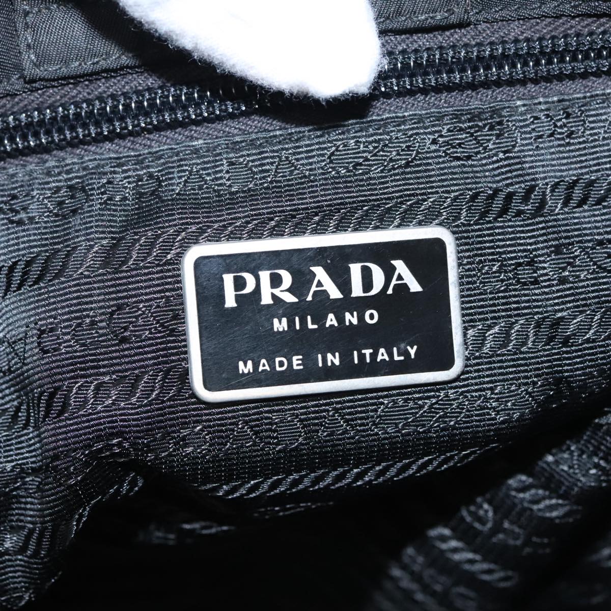 PRADA Tote Bag Nylon Black Silver Auth 102678