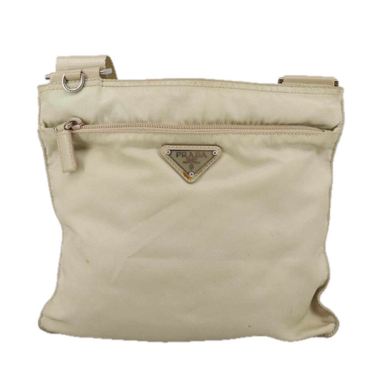 PRADA Shoulder Bag Nylon Beige Silver Auth 102692