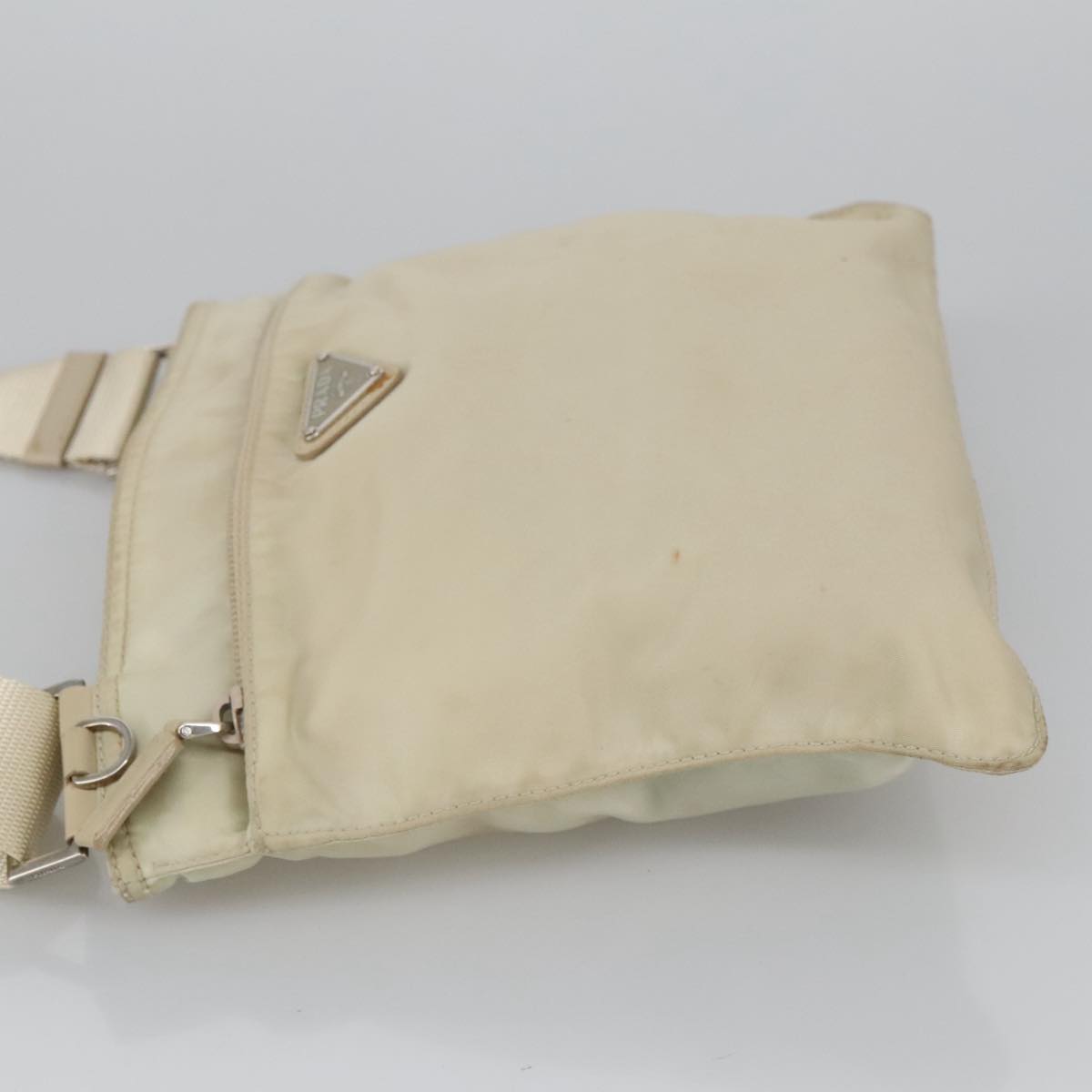 PRADA Shoulder Bag Nylon Beige Silver Auth 102692