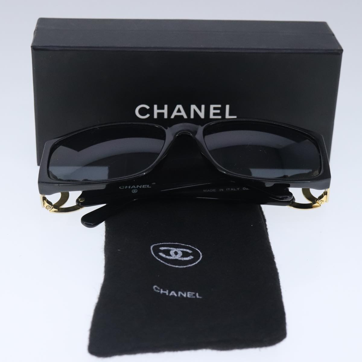 CHANEL Sunglasses plastic Black CC Auth 102693