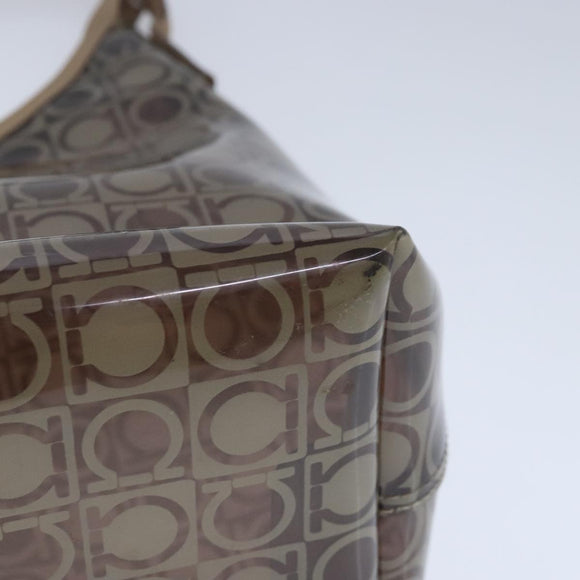 Salvatore Ferragamo Gancini Shoulder Bag Vinyl Leather Brown Silver Auth 102694