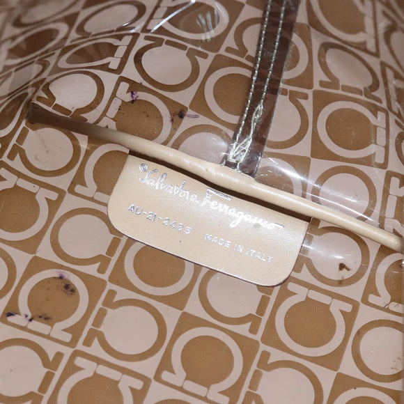 Salvatore Ferragamo Gancini Shoulder Bag Vinyl Leather Brown Silver Auth 102694