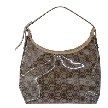 Salvatore Ferragamo Gancini Shoulder Bag Vinyl Leather Brown Silver Auth 102694 - 0