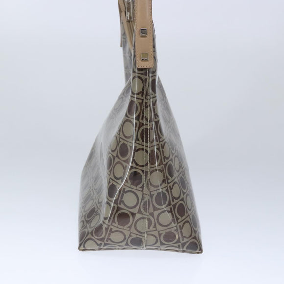 Salvatore Ferragamo Gancini Shoulder Bag Vinyl Leather Brown Silver Auth 102694