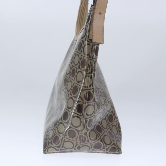 Salvatore Ferragamo Gancini Shoulder Bag Vinyl Leather Brown Silver Auth 102694