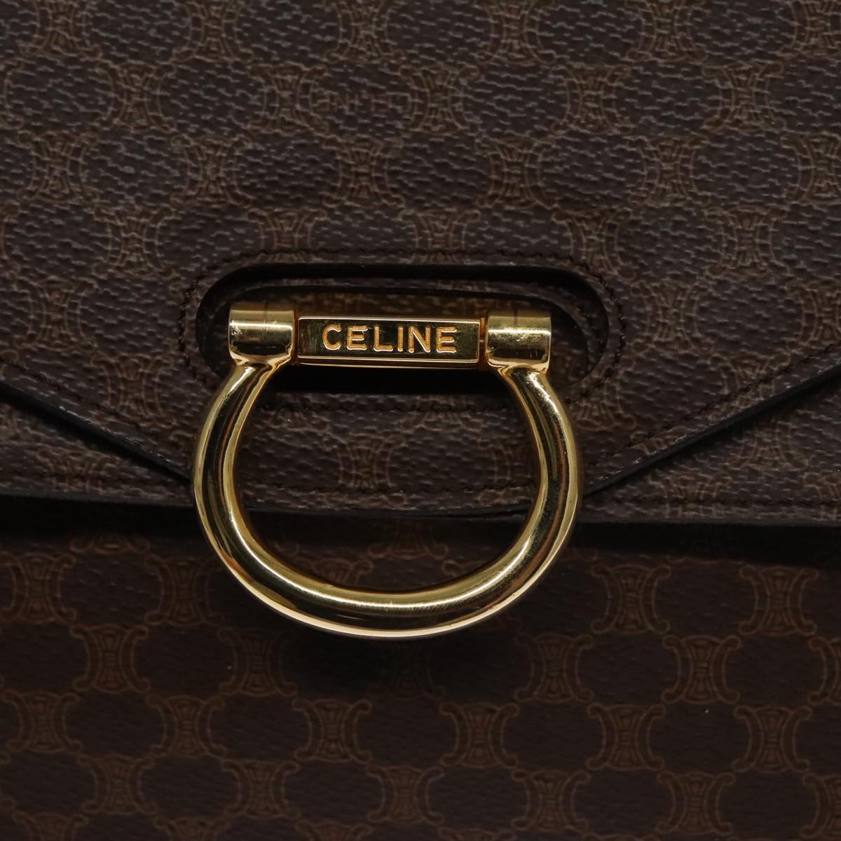 CELINE Macadam Canvas Hand Bag PVC Leather Brown Gold Auth 102697