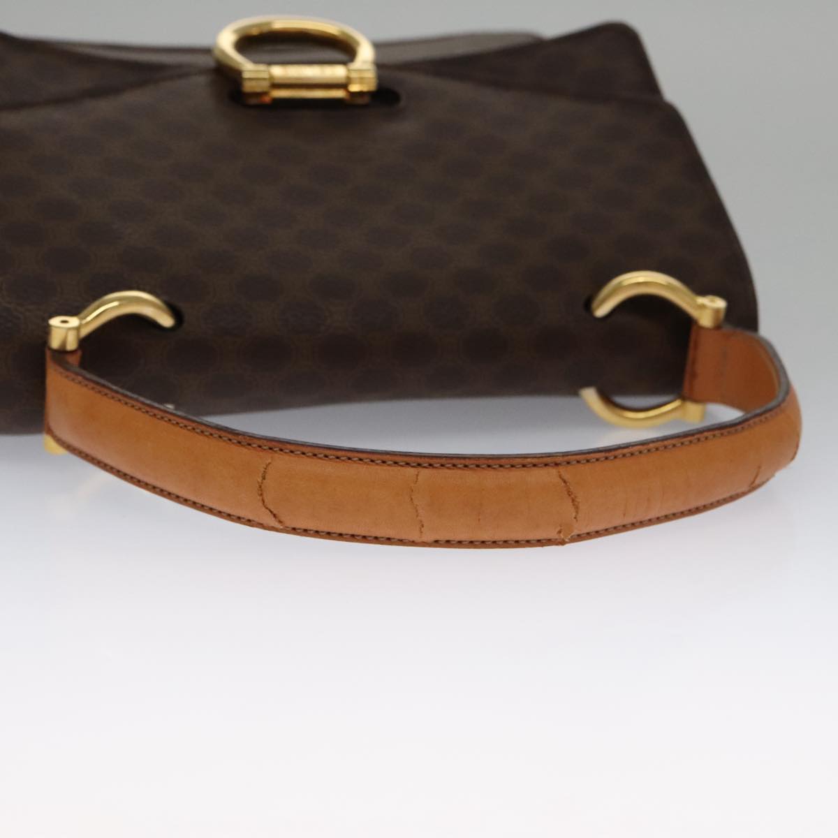 CELINE Macadam Canvas Hand Bag PVC Leather Brown Gold Auth 102697