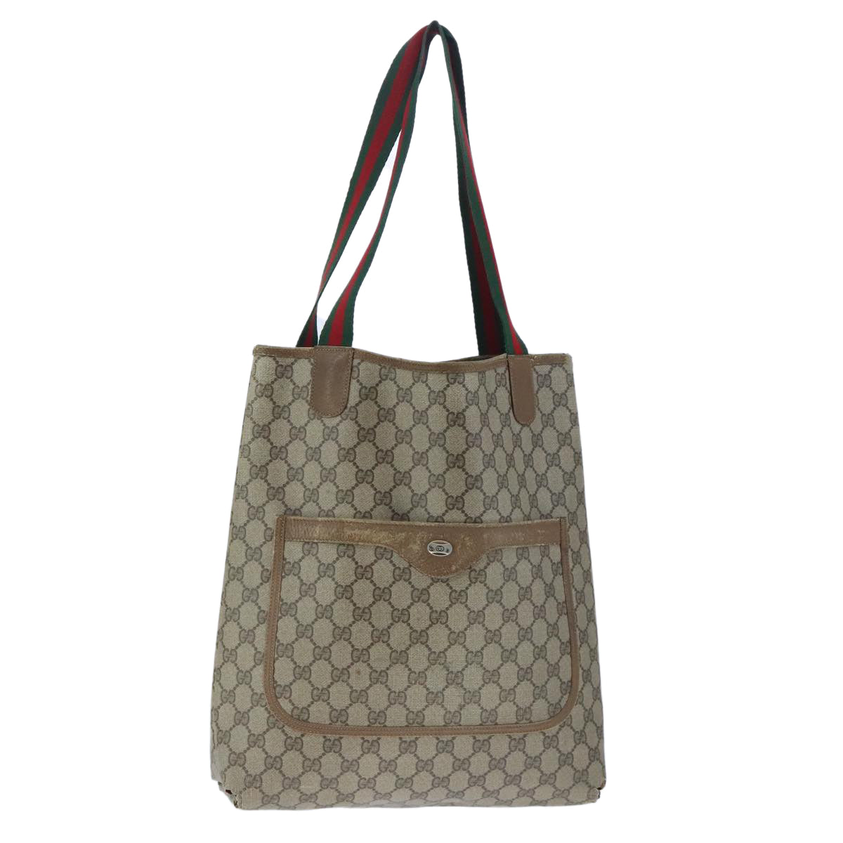 GUCCI GG Supreme Web Sherry Line Tote Bag PVC Beige Red 39 02 003 Auth 102698