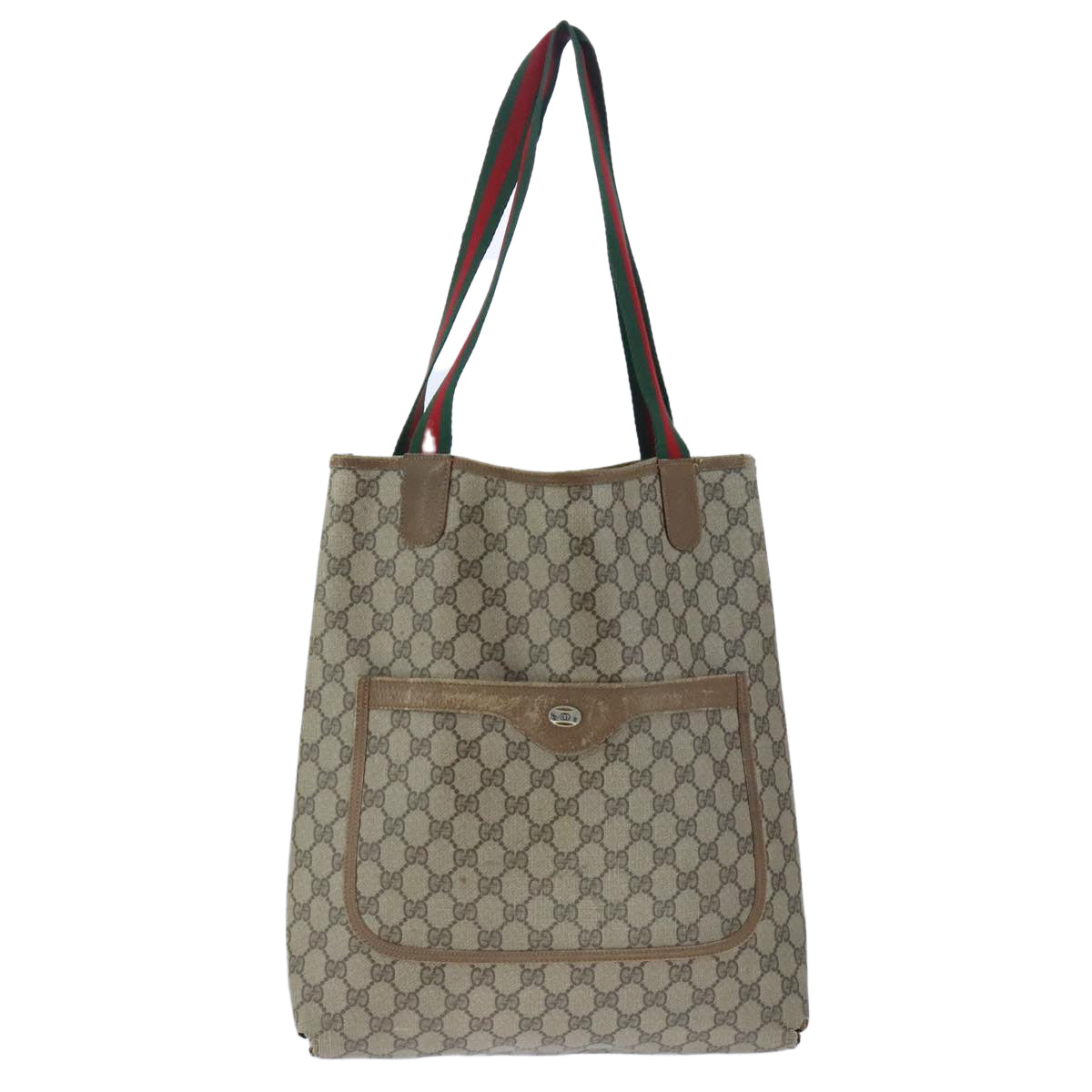 GUCCI GG Supreme Web Sherry Line Tote Bag PVC Beige Red 39 02 003 Auth 102698