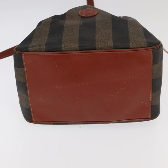 FENDI Pecan Canvas Shoulder Bag Brown Black Gold Auth 102701