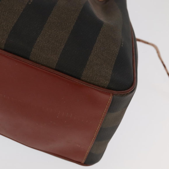 FENDI Pecan Canvas Shoulder Bag Brown Black Gold Auth 102701