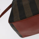 FENDI Pecan Canvas Shoulder Bag Brown Black Gold Auth 102701-12
