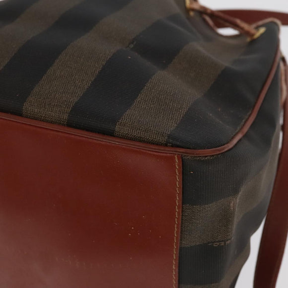FENDI Pecan Canvas Shoulder Bag Brown Black Gold Auth 102701