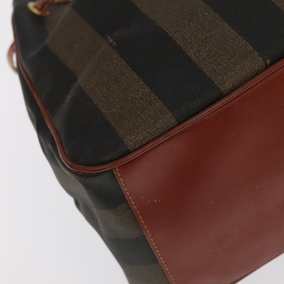 FENDI Pecan Canvas Shoulder Bag Brown Black Gold Auth 102701