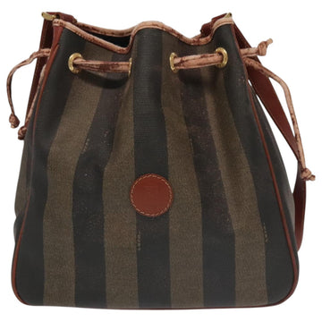 FENDI Pecan Canvas Shoulder Bag Brown Black Gold Auth 102701 - 0