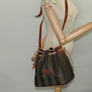 FENDI Pecan Canvas Shoulder Bag Brown Black Gold Auth 102701-23