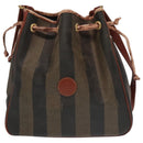 FENDI Pecan Canvas Shoulder Bag Brown Black Gold Auth 102701-13