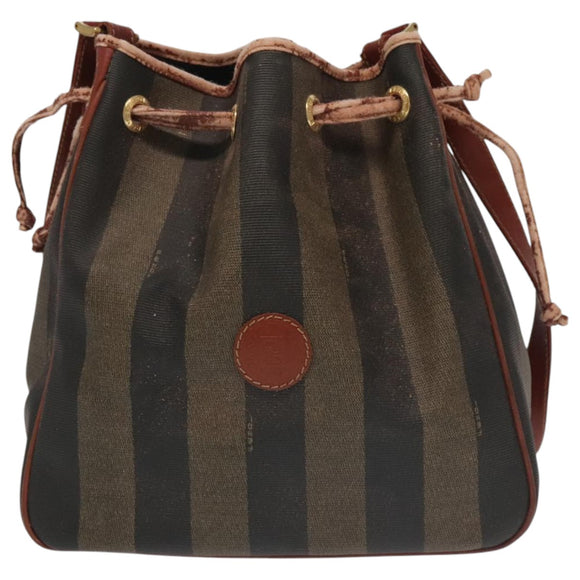 FENDI Pecan Canvas Shoulder Bag Brown Black Gold Auth 102701