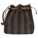 FENDI Pecan Canvas Shoulder Bag Brown Black Gold Auth 102701-3