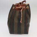 FENDI Pecan Canvas Shoulder Bag Brown Black Gold Auth 102701-4