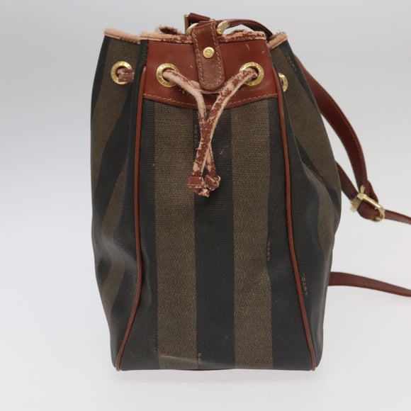FENDI Pecan Canvas Shoulder Bag Brown Black Gold Auth 102701