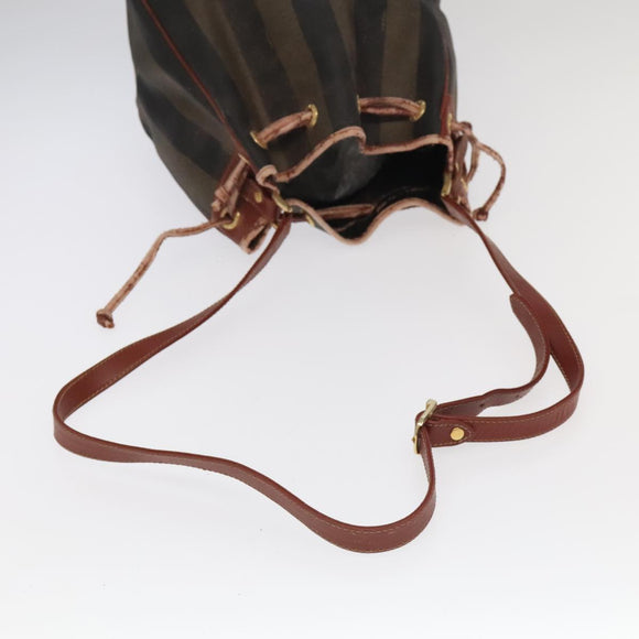 FENDI Pecan Canvas Shoulder Bag Brown Black Gold Auth 102701