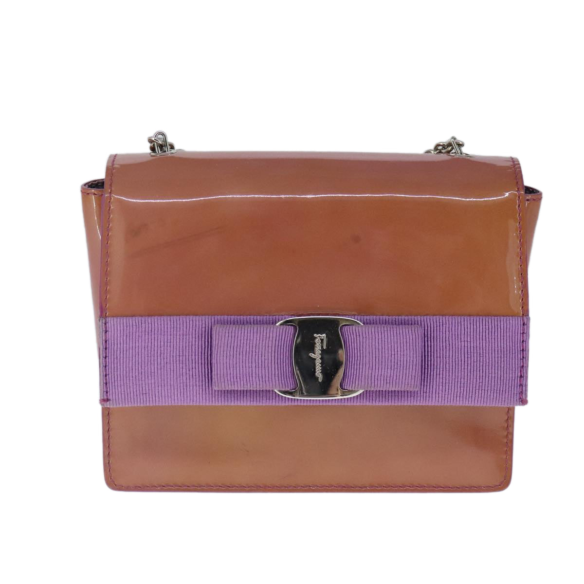 Salvatore Ferragamo Chain Shoulder Bag Enamel Purple Silver Auth 102708 - 0