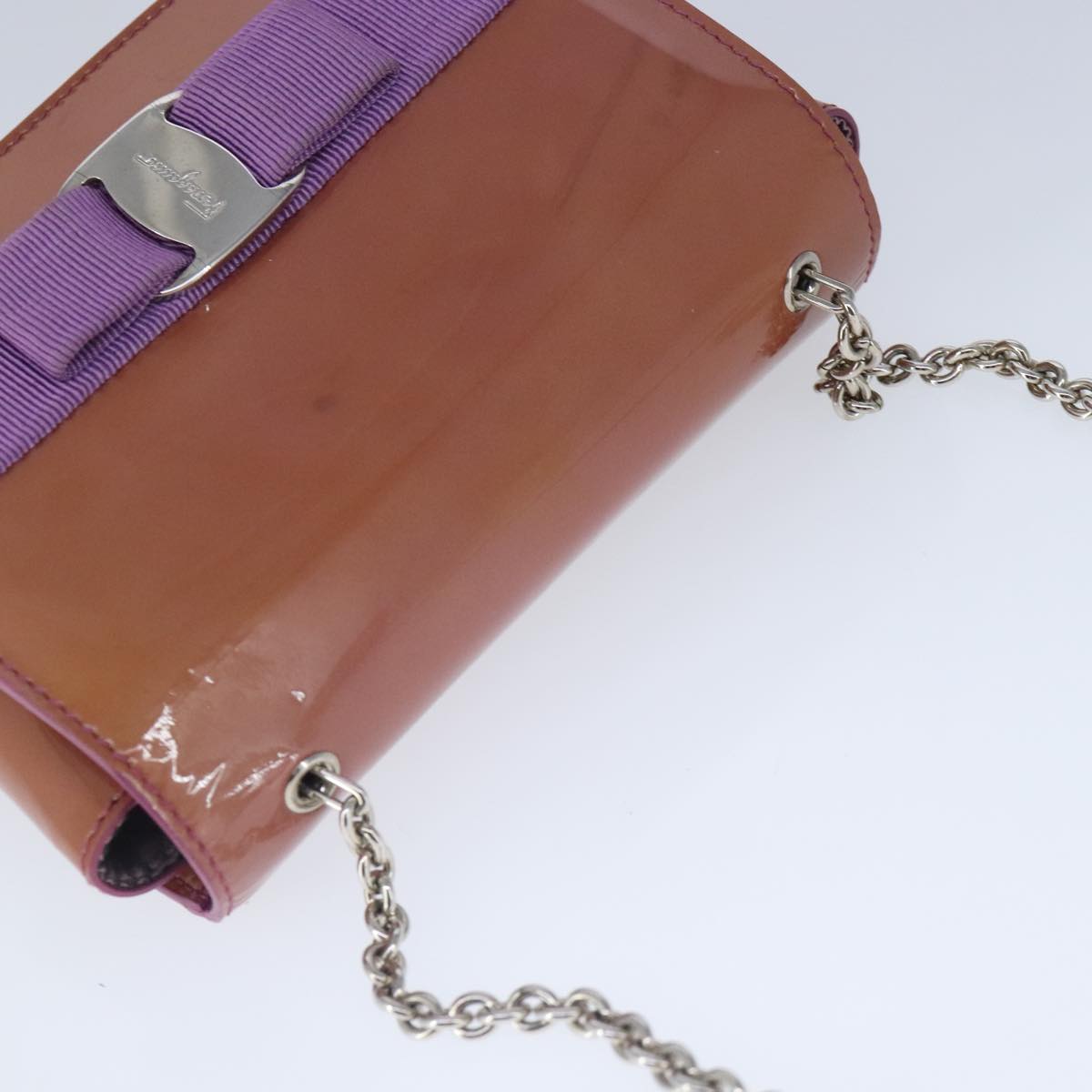 Salvatore Ferragamo Chain Shoulder Bag Enamel Purple Silver Auth 102708