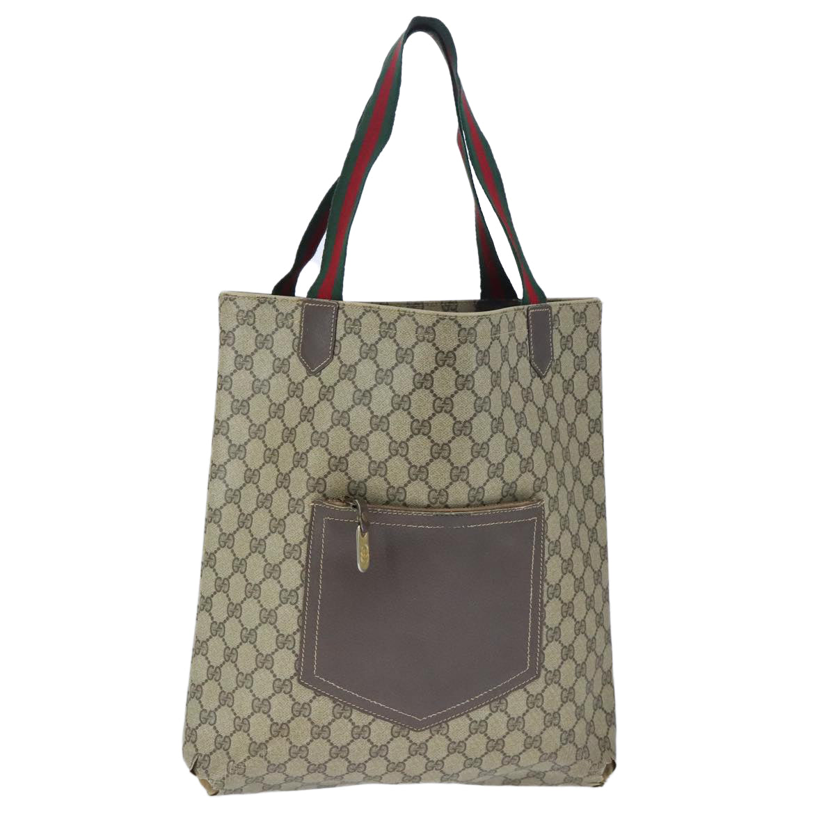 GUCCI GG Supreme Web Sherry Line Tote Bag PVC Beige Red Green Auth 102716