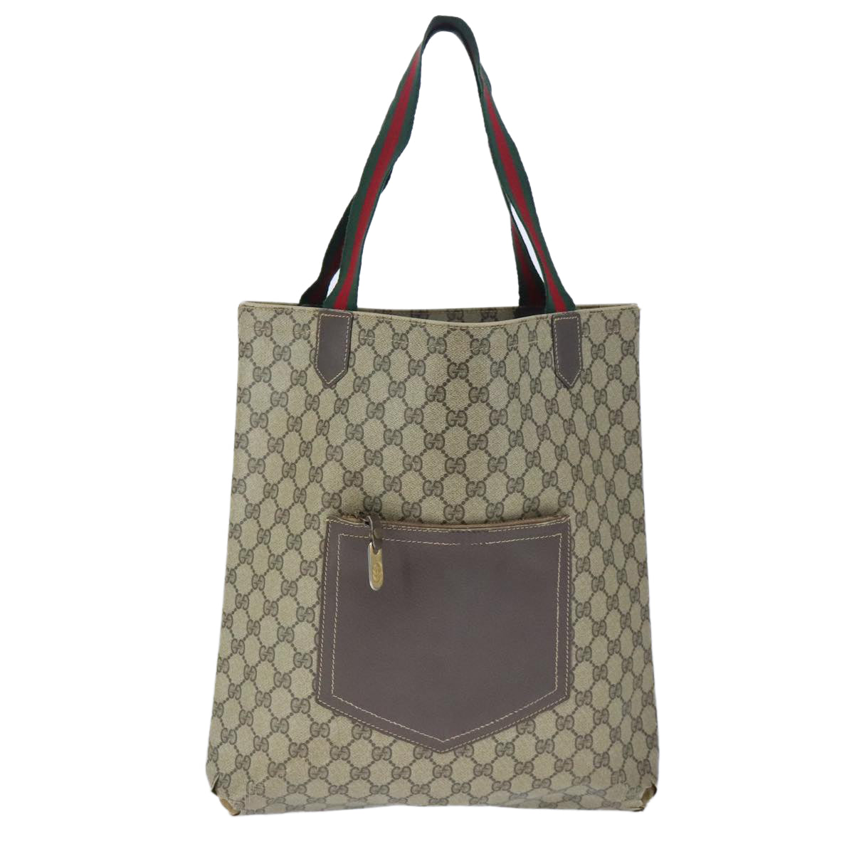 GUCCI GG Supreme Web Sherry Line Tote Bag PVC Beige Red Green Auth 102716