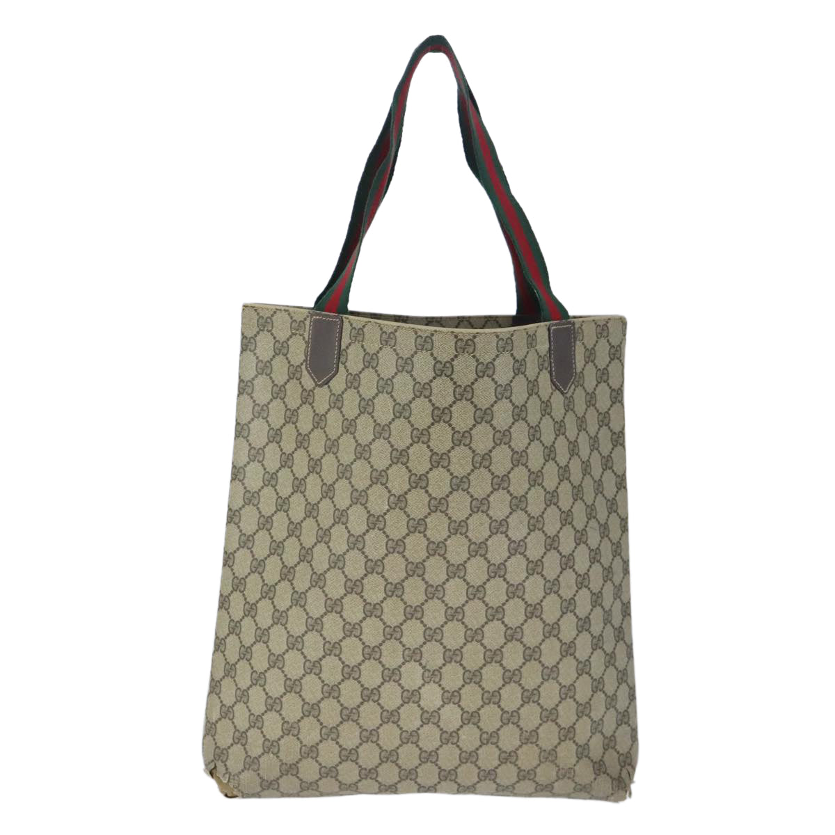 GUCCI GG Supreme Web Sherry Line Tote Bag PVC Beige Red Green Auth 102716 - 0