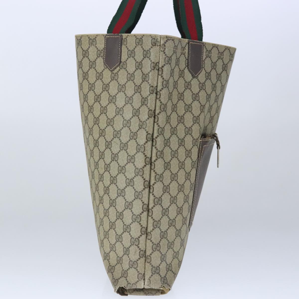 GUCCI GG Supreme Web Sherry Line Tote Bag PVC Beige Red Green Auth 102716