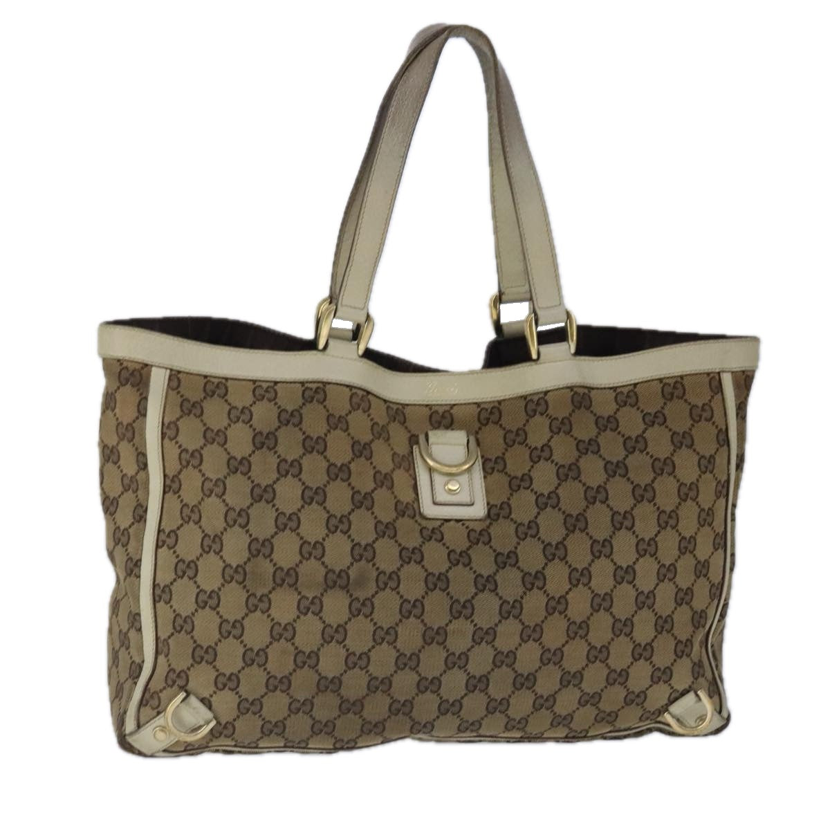 GUCCI GG Canvas Tote Bag Beige Gold 141472 Auth 102718