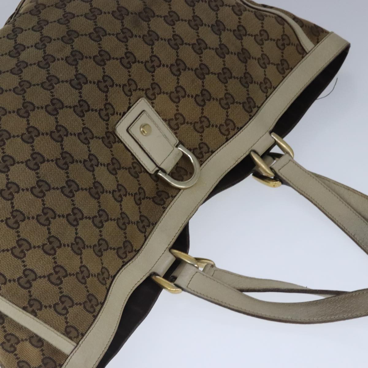 GUCCI GG Canvas Tote Bag Beige Gold 141472 Auth 102718