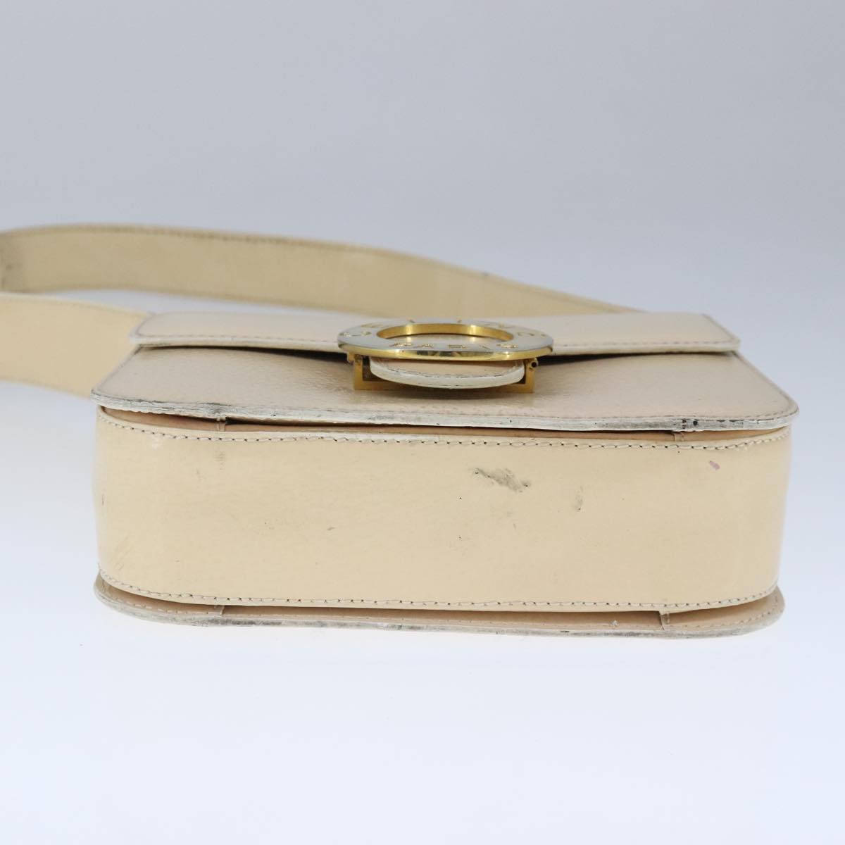 CELINE Circle Shoulder Bag Leather Beige Gold Auth 102742