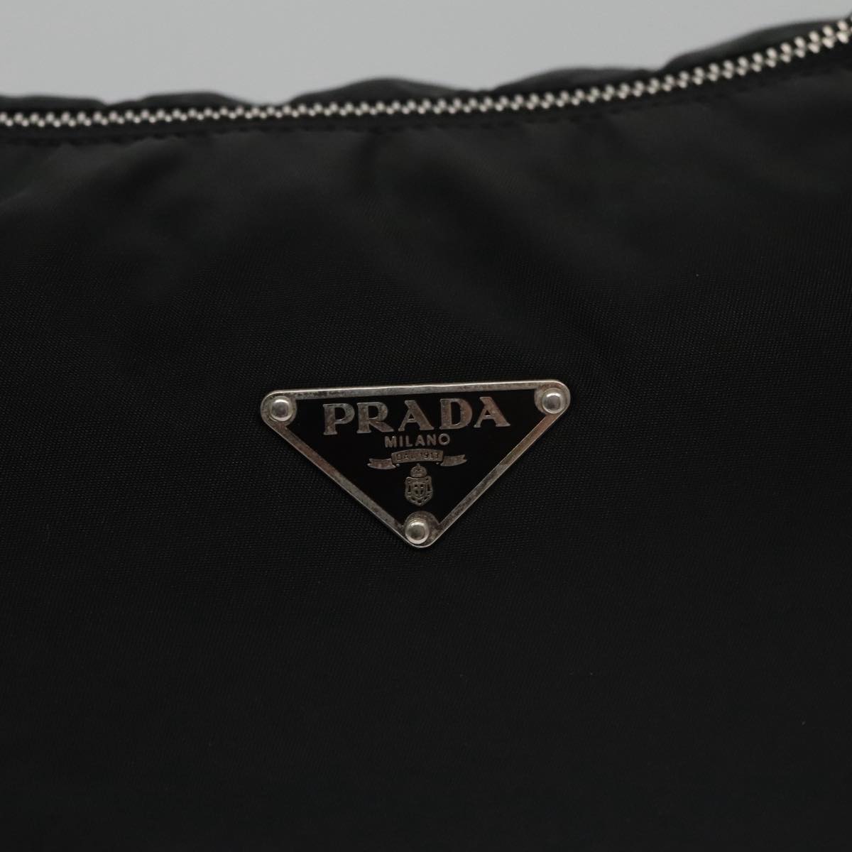 PRADA Shoulder Bag Nylon Black Silver Auth 102748