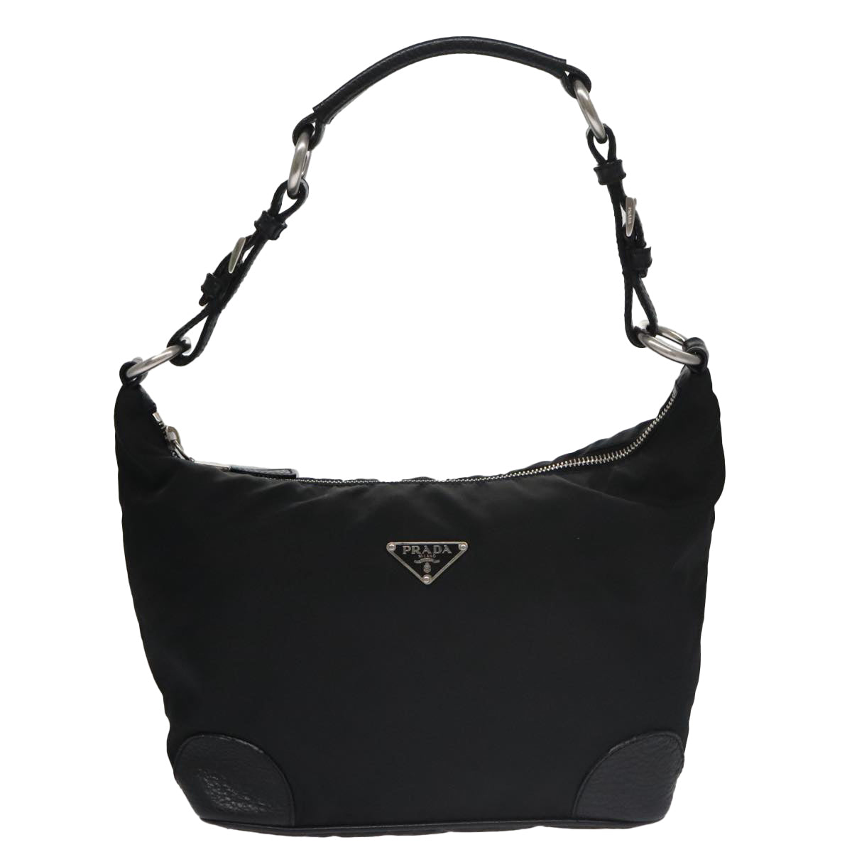 PRADA Shoulder Bag Nylon Black Silver Auth 102748