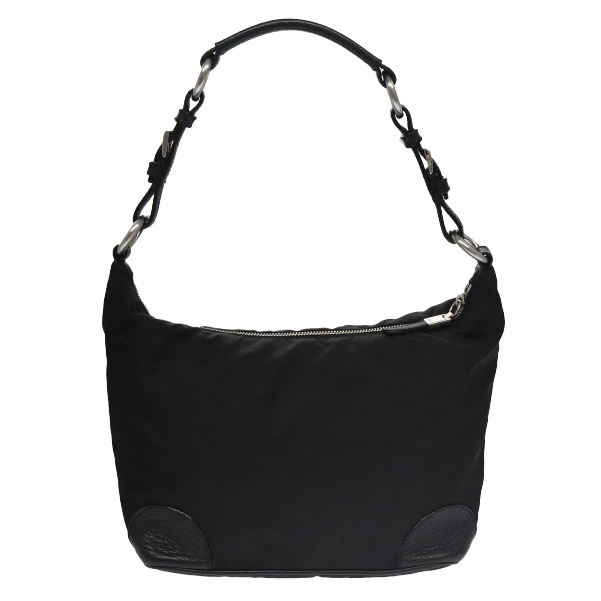 PRADA Shoulder Bag Nylon Black Silver Auth 102748