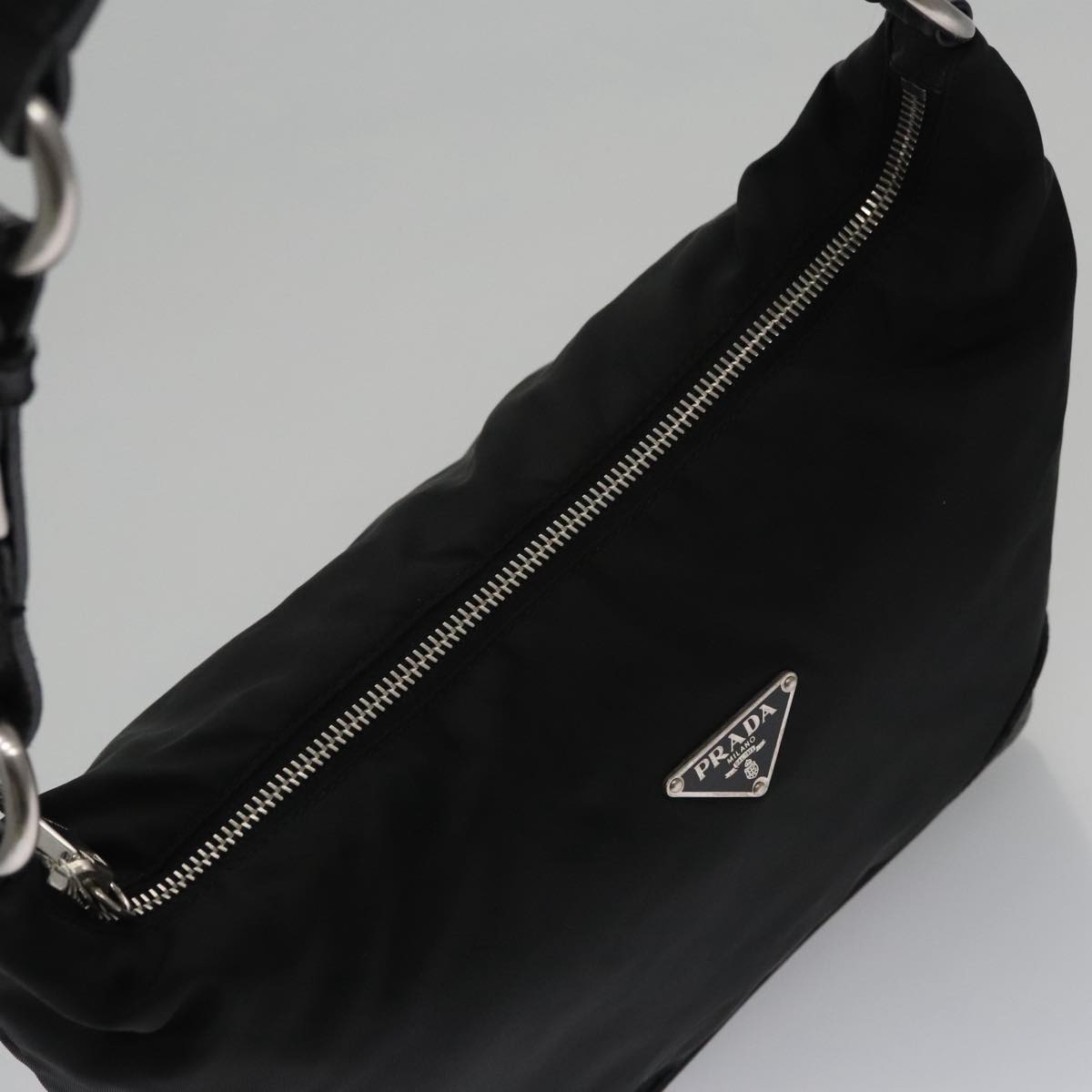 PRADA Shoulder Bag Nylon Black Silver Auth 102748