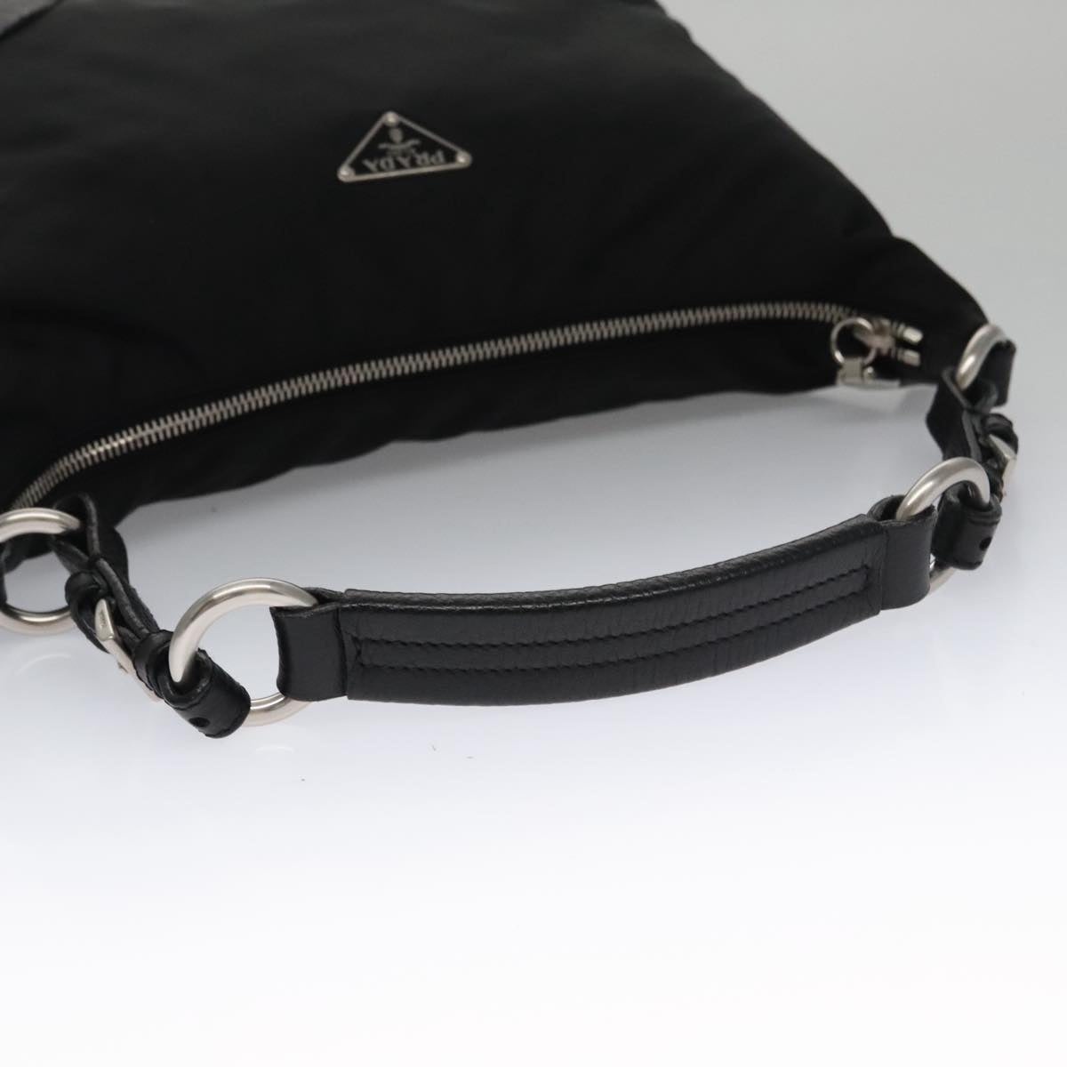 PRADA Shoulder Bag Nylon Black Silver Auth 102748