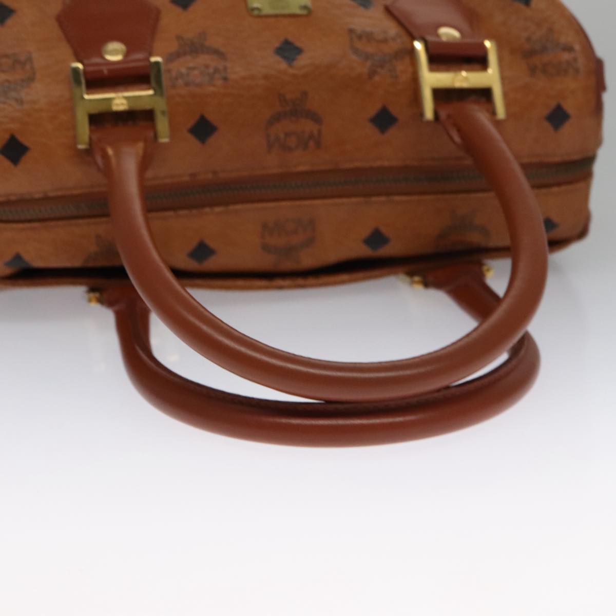 MCM Vicetos Logogram Hand Bag PVC Leather Brown Gold Auth 102753