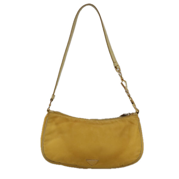 PRADA Shoulder Bag Nylon Leather Yellow Gold Auth 102786