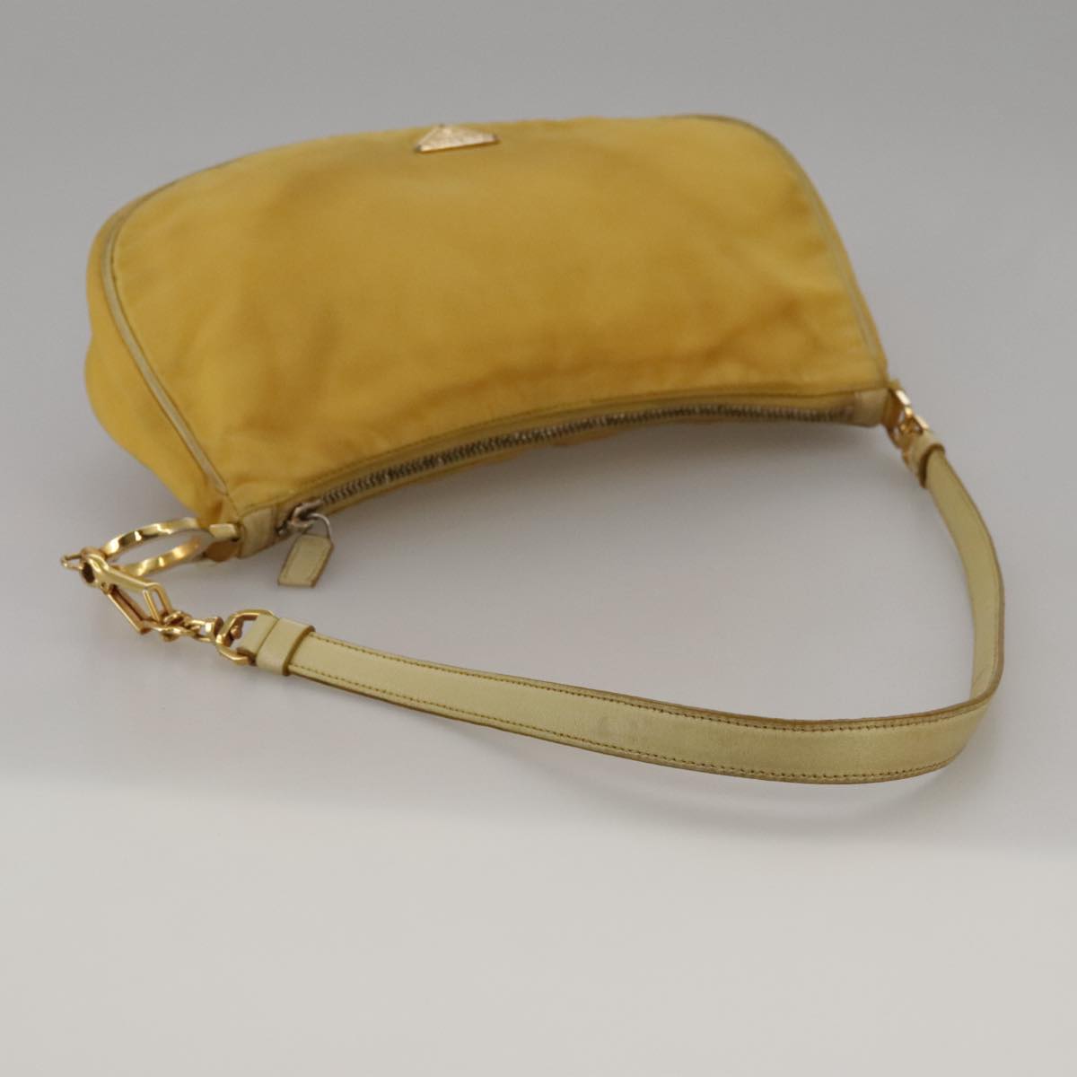 PRADA Shoulder Bag Nylon Leather Yellow Gold Auth 102786