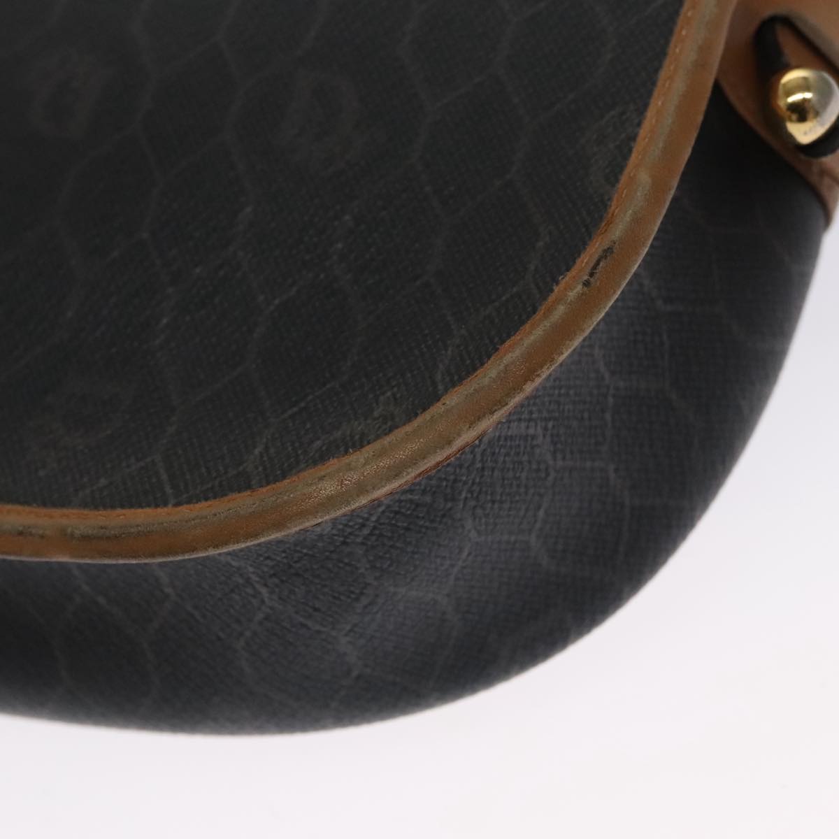 Christian Dior Honeycomb Canvas Shoulder Bag PVC Leather Black Auth 102788